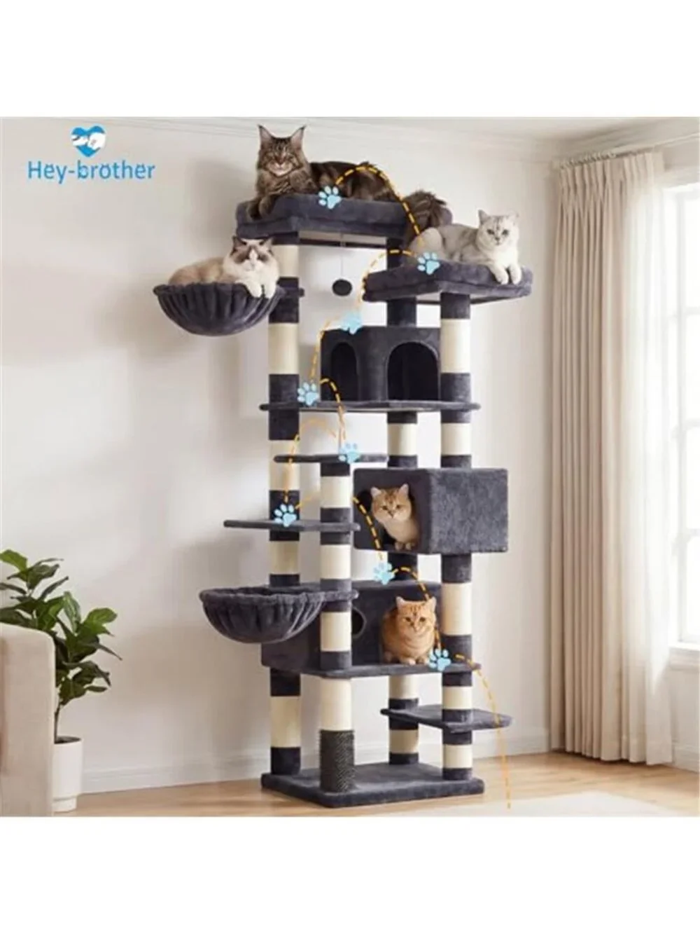 74 inches Multi-Level XL Large Cat Tower Cat Tree